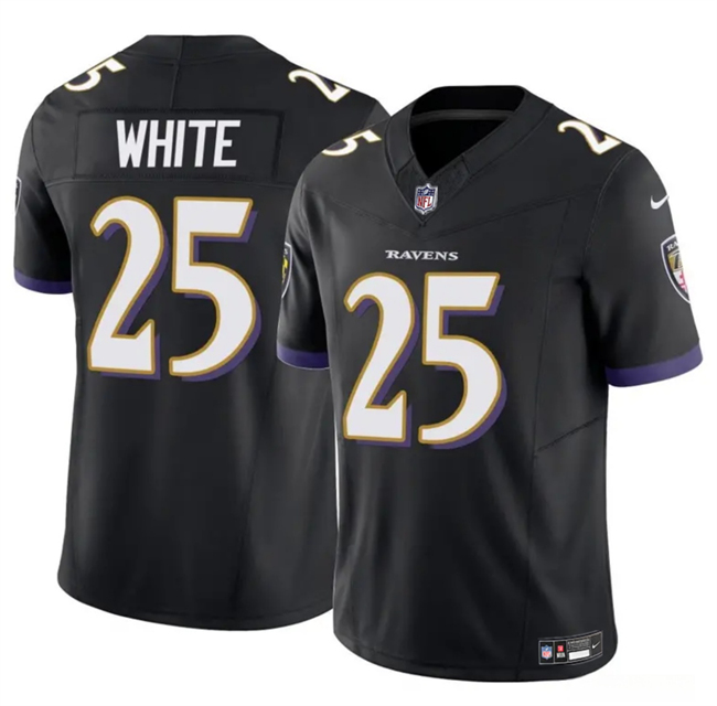 Men's Black Baltimore Ravens #25 Tre'Davious White 2023 F.U.S.E Vapor Limited Football Jersey